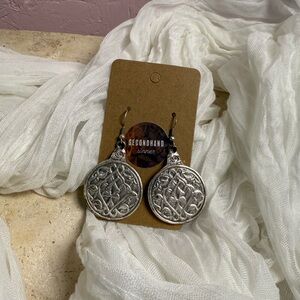 Vintage Silver Tone Medallion Drop Earrings